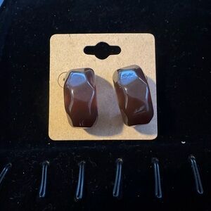 Dark Brown Chunky Hoop Stud Earrings